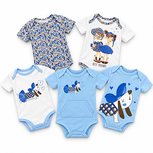 Set 5 Bodys Manga Corta 6/9 Meses Salchichita
