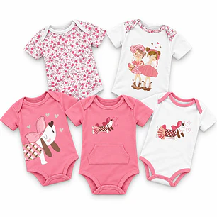 Set 5 Bodys Manga Corta 36 Meses Salchichita Rosada