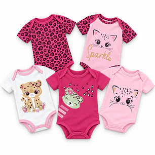 Set 5 Bodys Manga Corta 12/18 Meses Gatita