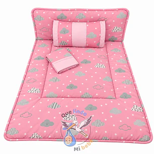 Set Para Cuna Colecho Rosado/Gris Nubes