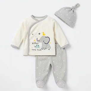 Conjunto 3 piezas 3/6 Meses Elefante Blanco/Gris