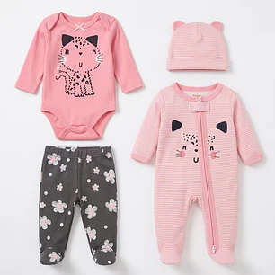 Conjunto 4 piezas 6/9 Meses Gatita