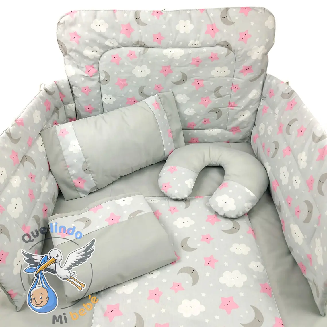 Set Para Cuna Estandar Cielito Gris/Rosado 1