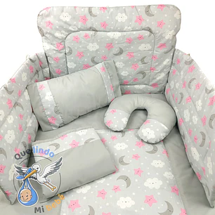 Set Para Cuna Estandar Cielito Gris/Rosado