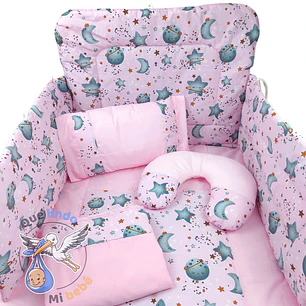Set Para Cuna Estandar Universo Rosado Gris