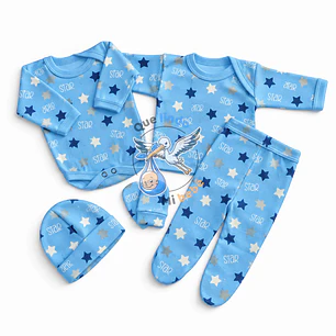 Ajuar 5 Piezas con Diseño Talla 0/3 Meses Celeste Estrellas