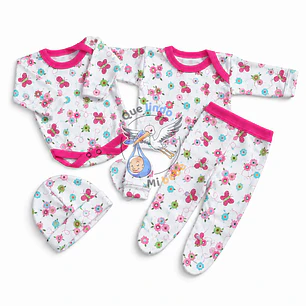 Ajuar 5 Piezas con Diseño Talla 0/3 Meses Blanco/Fucsia Mariposas