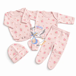 Ajuar 5 Piezas con Diseño Talla 0/3 Meses Rosado Flores