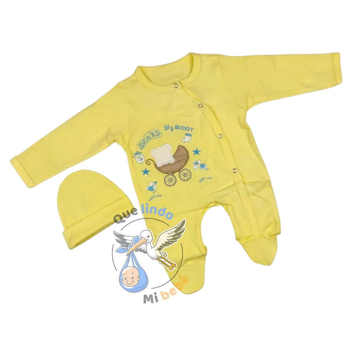 Osito Algodón Prematuro Cochesito Amarillo/Celeste 1