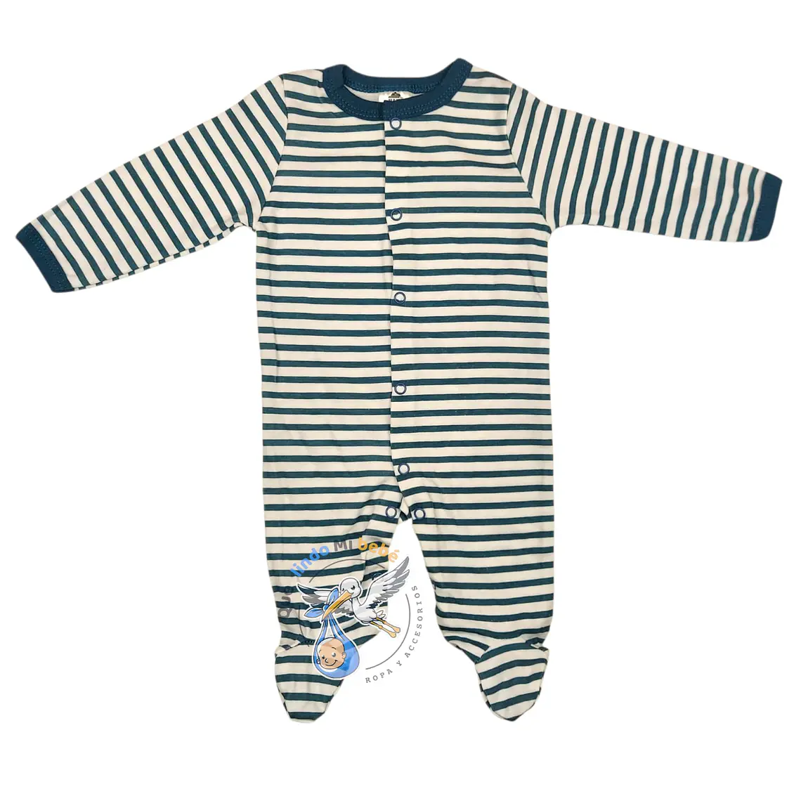 Pijama Algodón 6/9 Meses Blanco/Azul Lineas 1