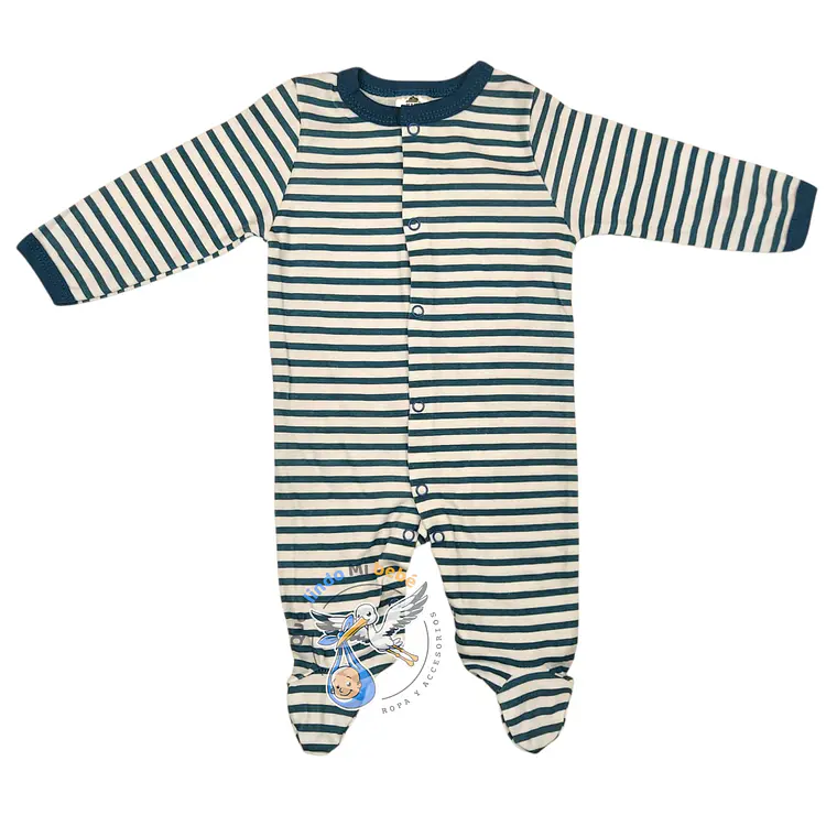Pijama Algodón 6/9 Meses Blanco/Azul Lineas 1