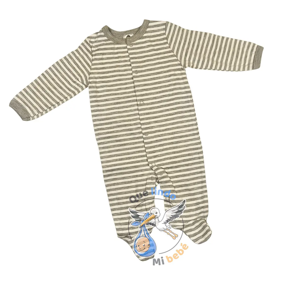Pijama Algodón 3/6 Meses Gris Blanco Rayado 1