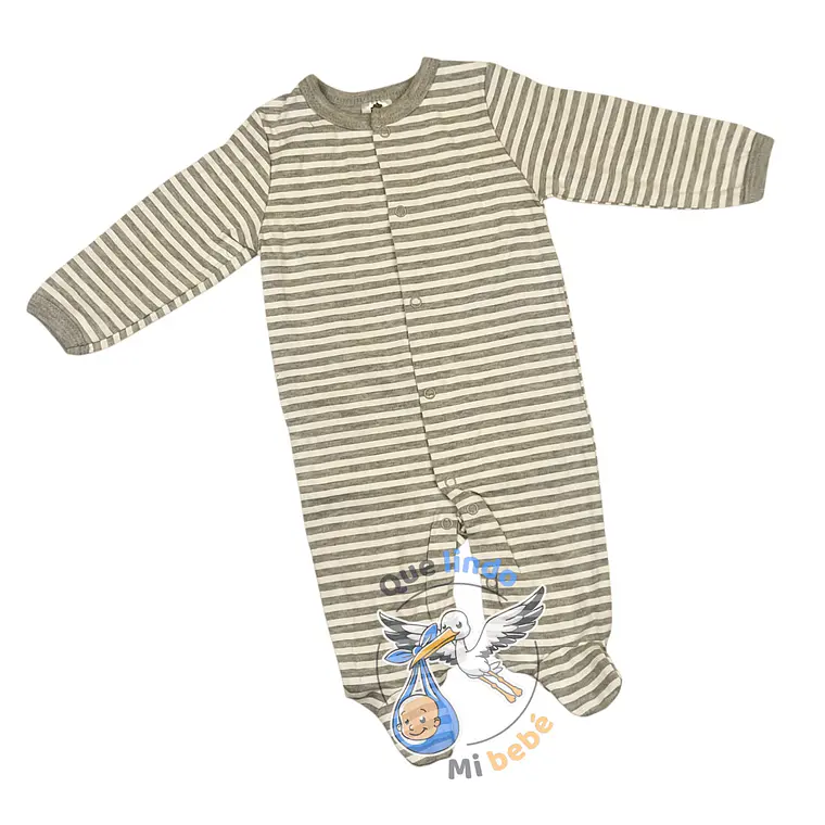 Pijama Algodón 3/6 Meses Gris Blanco Rayado 1