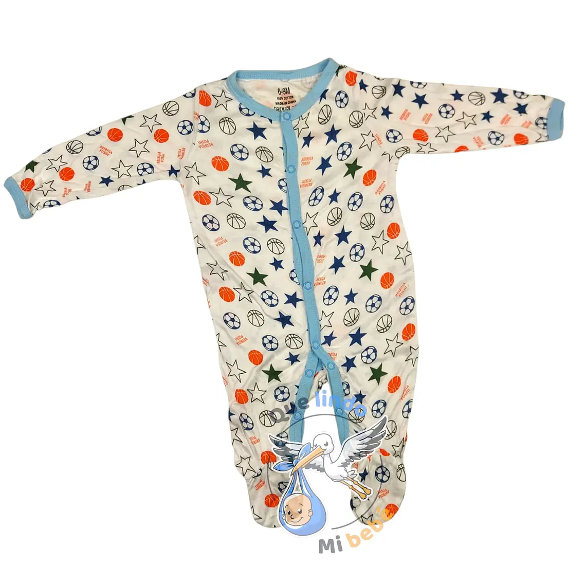 Pijama Algodón 3/6 Meses Blanco Celeste Deportes 1
