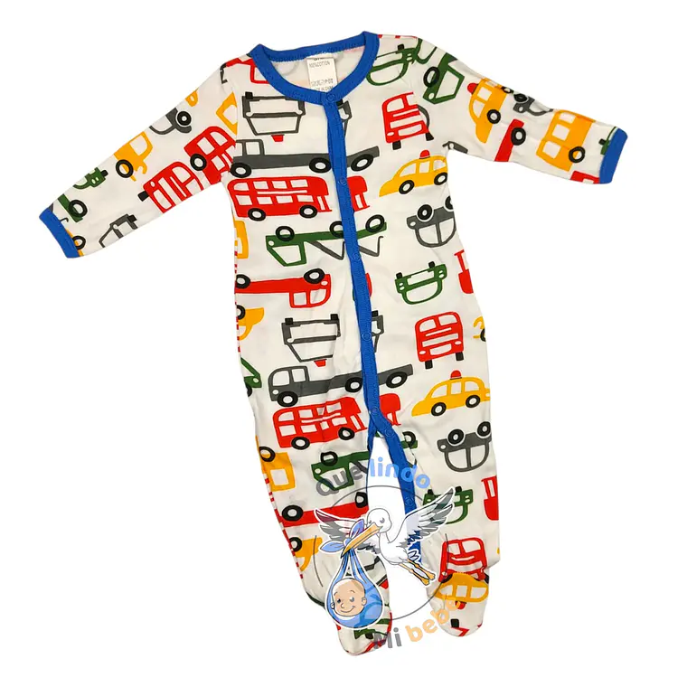 Pijama Algodón 3/6 Meses Blanco Azul Autitos 1