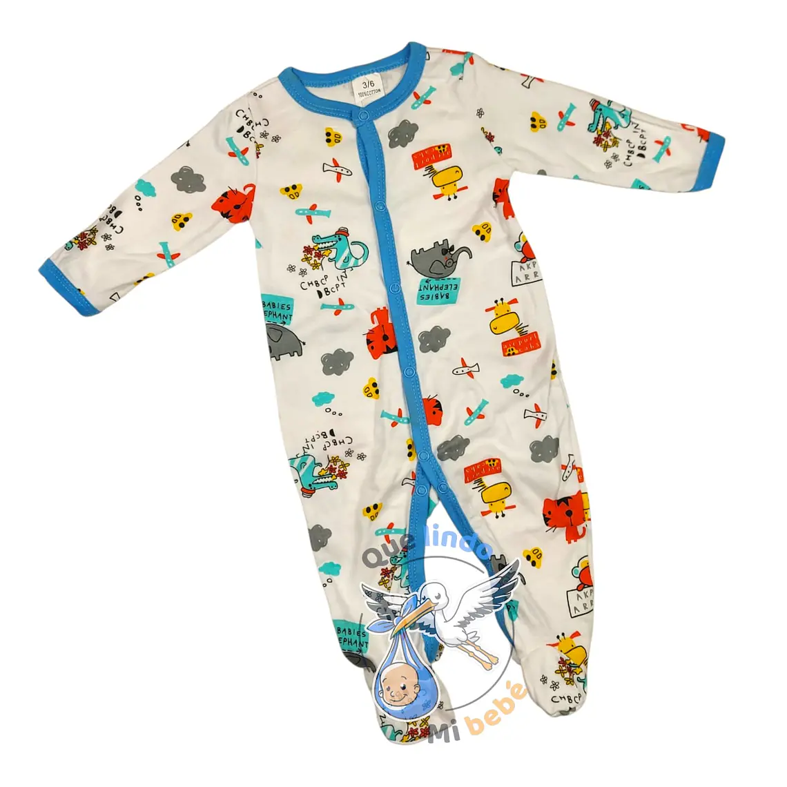 Pijama Algodón 3/6 Meses Blanco Celeste Animalitos 1