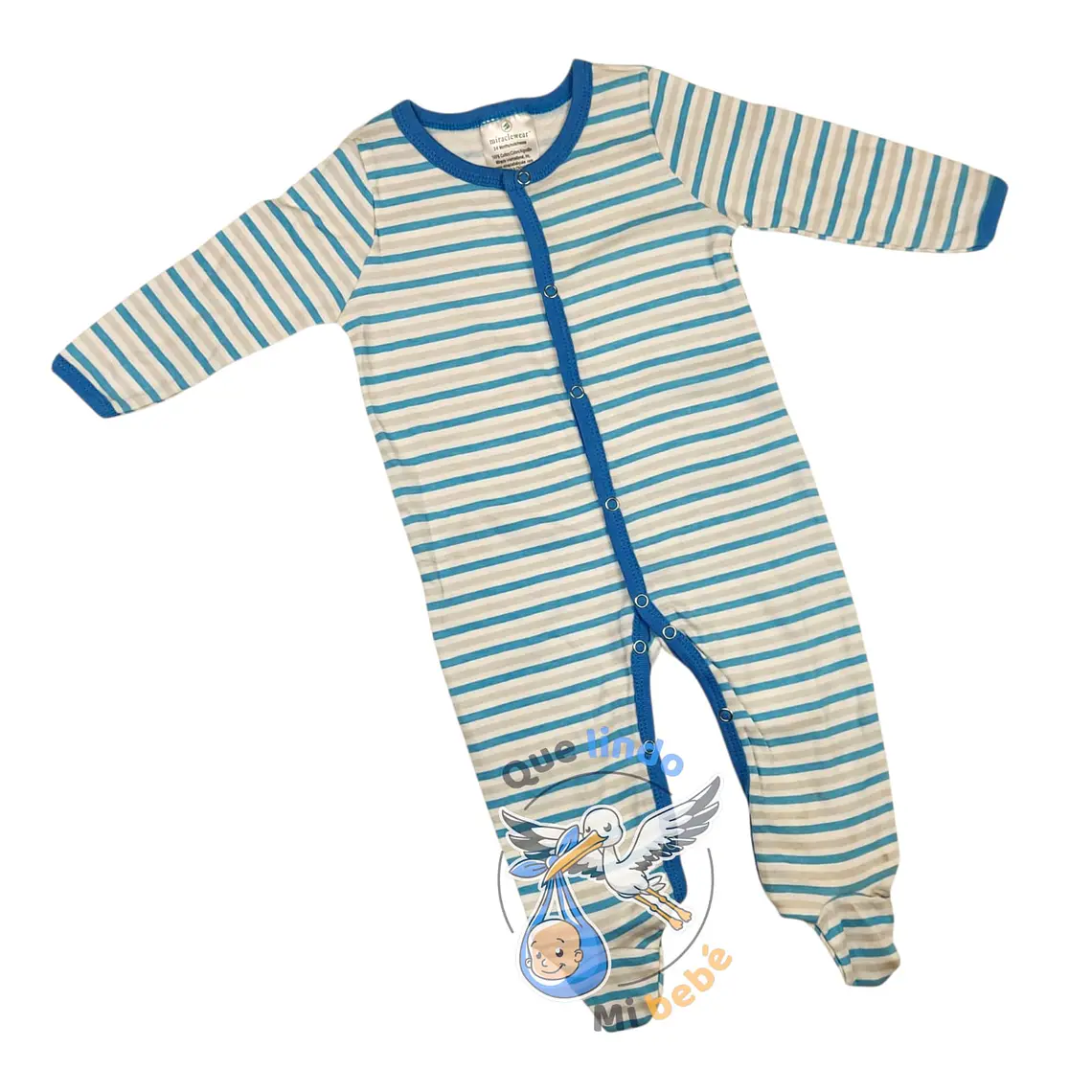 Pijama Algodón 6/9 Meses Celeste Blanco Gris rayado 1