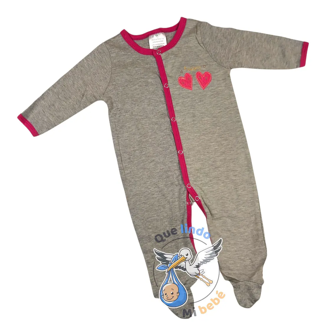 Pijama Algodón 6/9 Meses Fucsia Gris Corazones 1