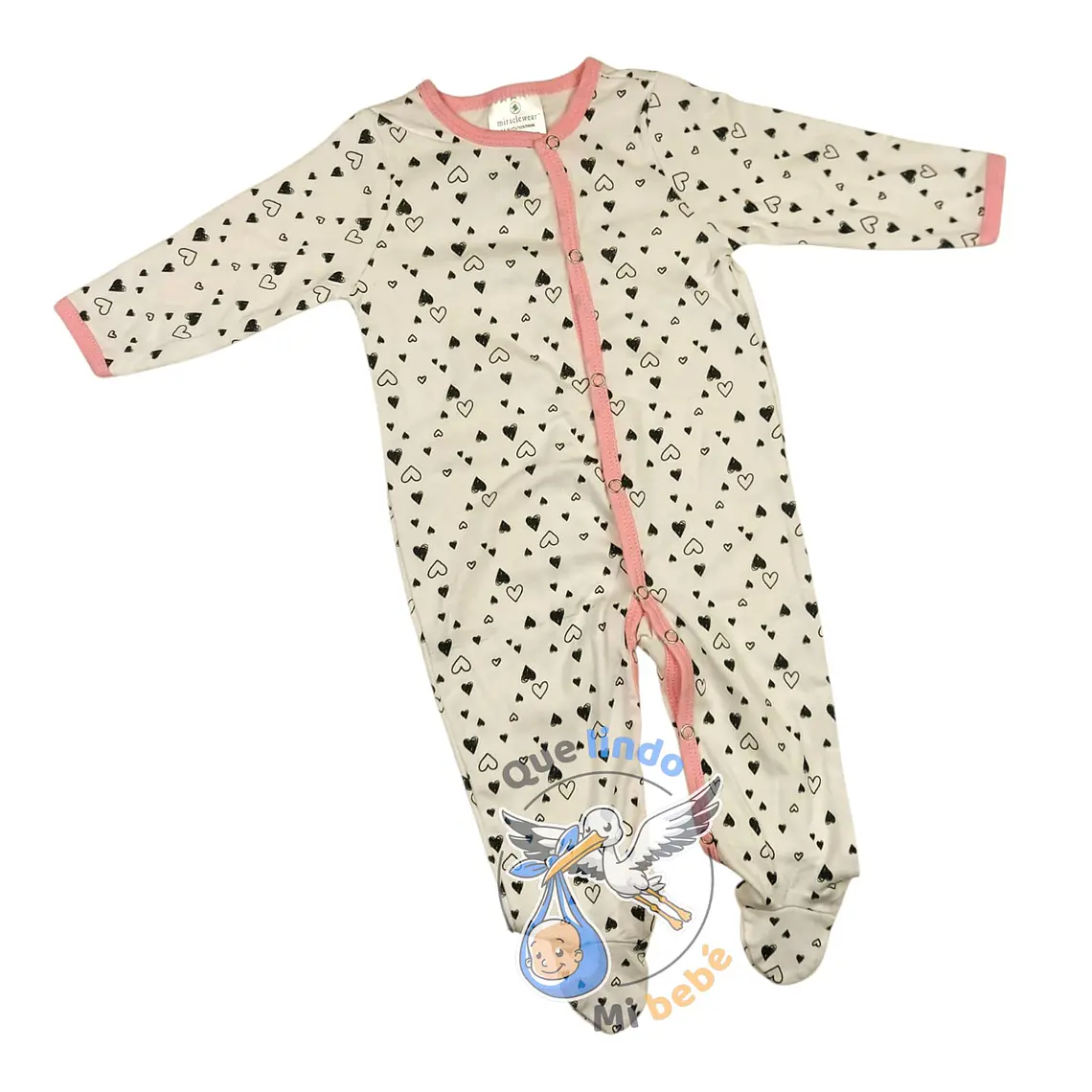 Pijama Algodón 6/9 Meses Blanco Rosado Corazones 1