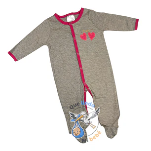 Pijama Algodón 9/12 Meses Fucsia Gris Corazones