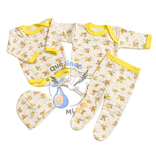 Ajuar 4 Piezas con Diseño Talla 3/6 Meses Amarillo Patitos