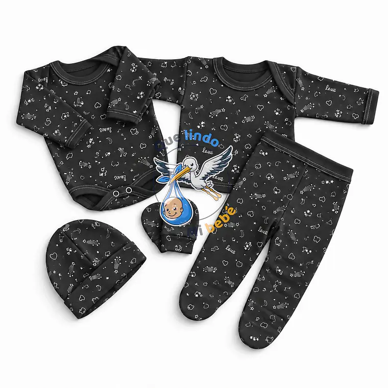 Ajuar 5 Piezas con Diseño Talla 0/3 Meses Negro Niña Love Corazón 1