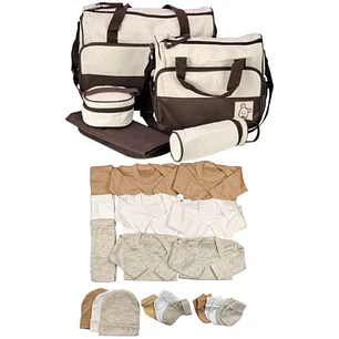 Pack Bolso 5 Piezas + Ajuar 18 Piezas 0/3 Meses Cafe