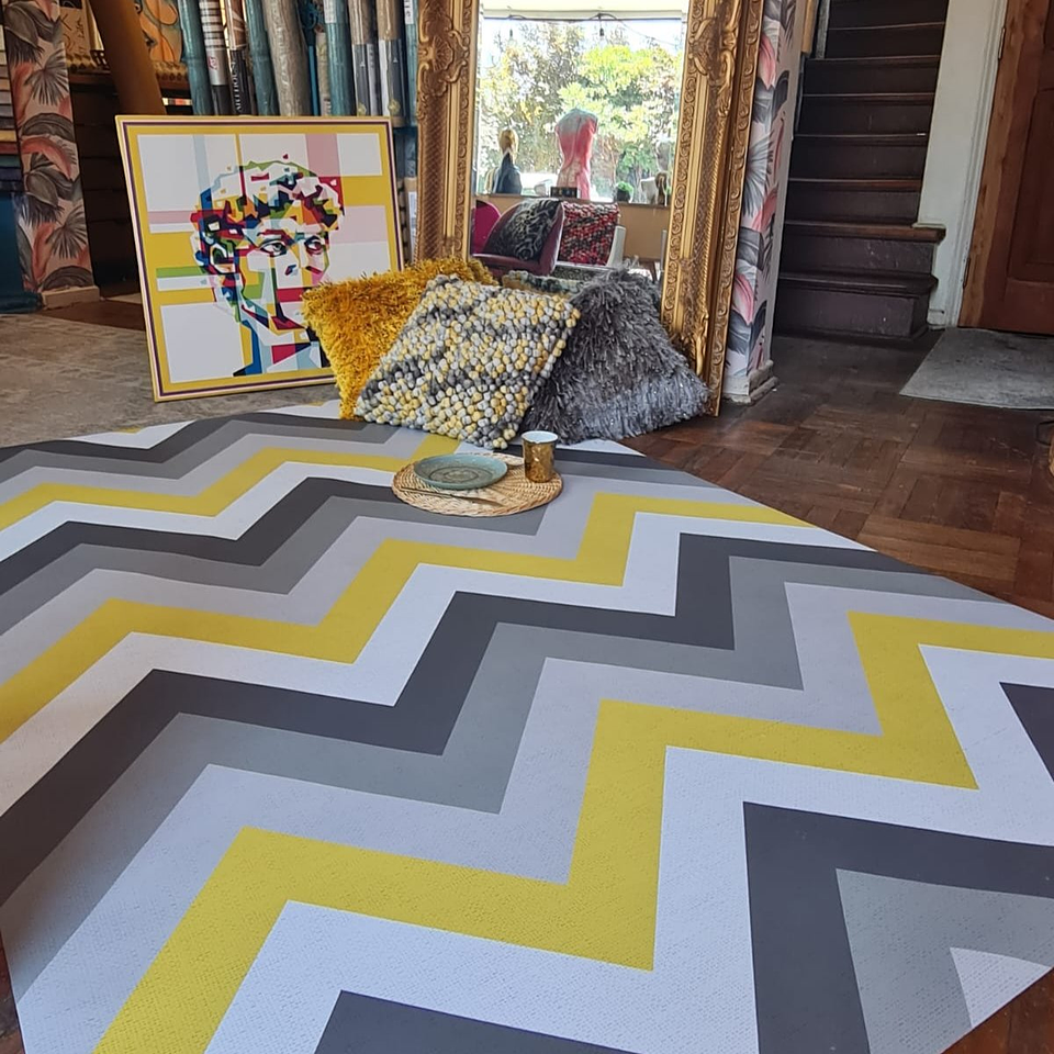 Alfombra Vinílica / Zig Zag Rattan Yellow Grey 1