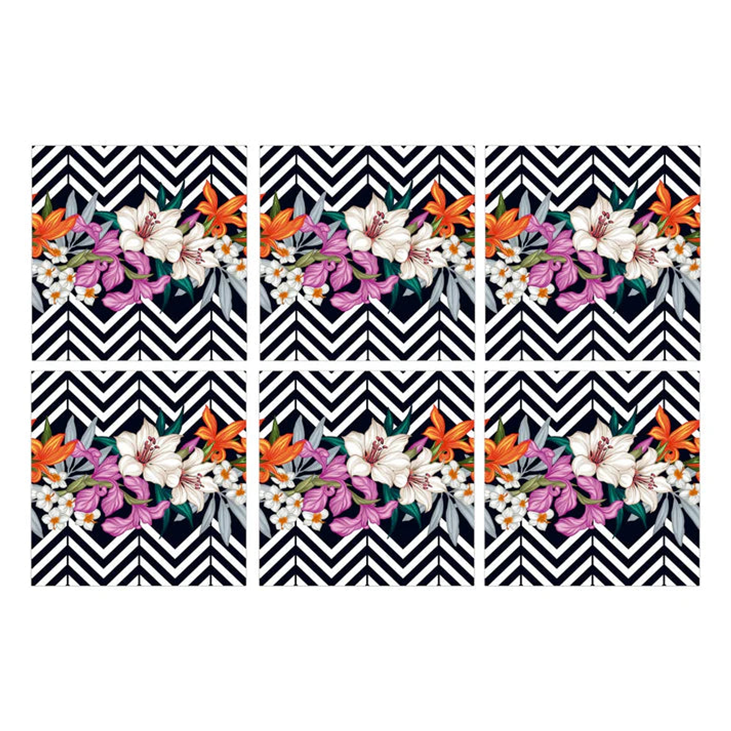 Set Baldosas Adhesivas / Flower ZigZag 1
