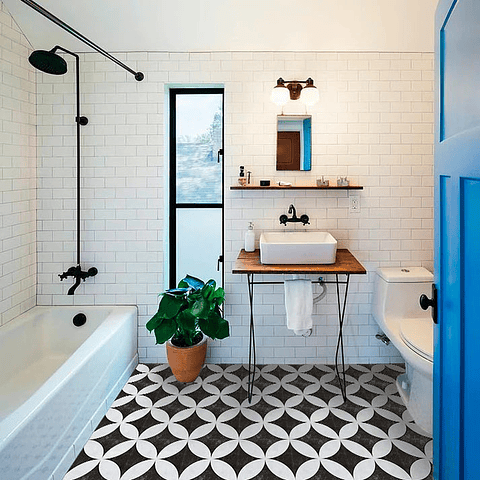 Set Baldosas Adhesivas / Retro Tile Black