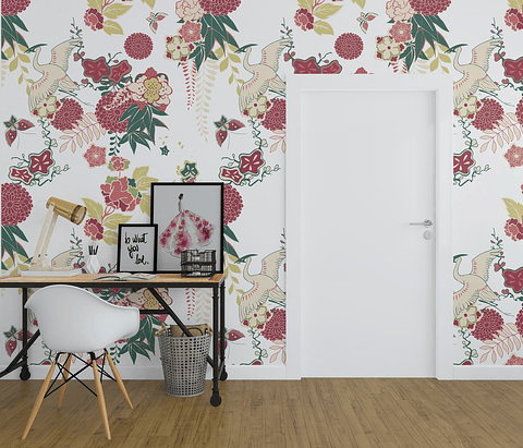 Papel Mural / Grulla Floral