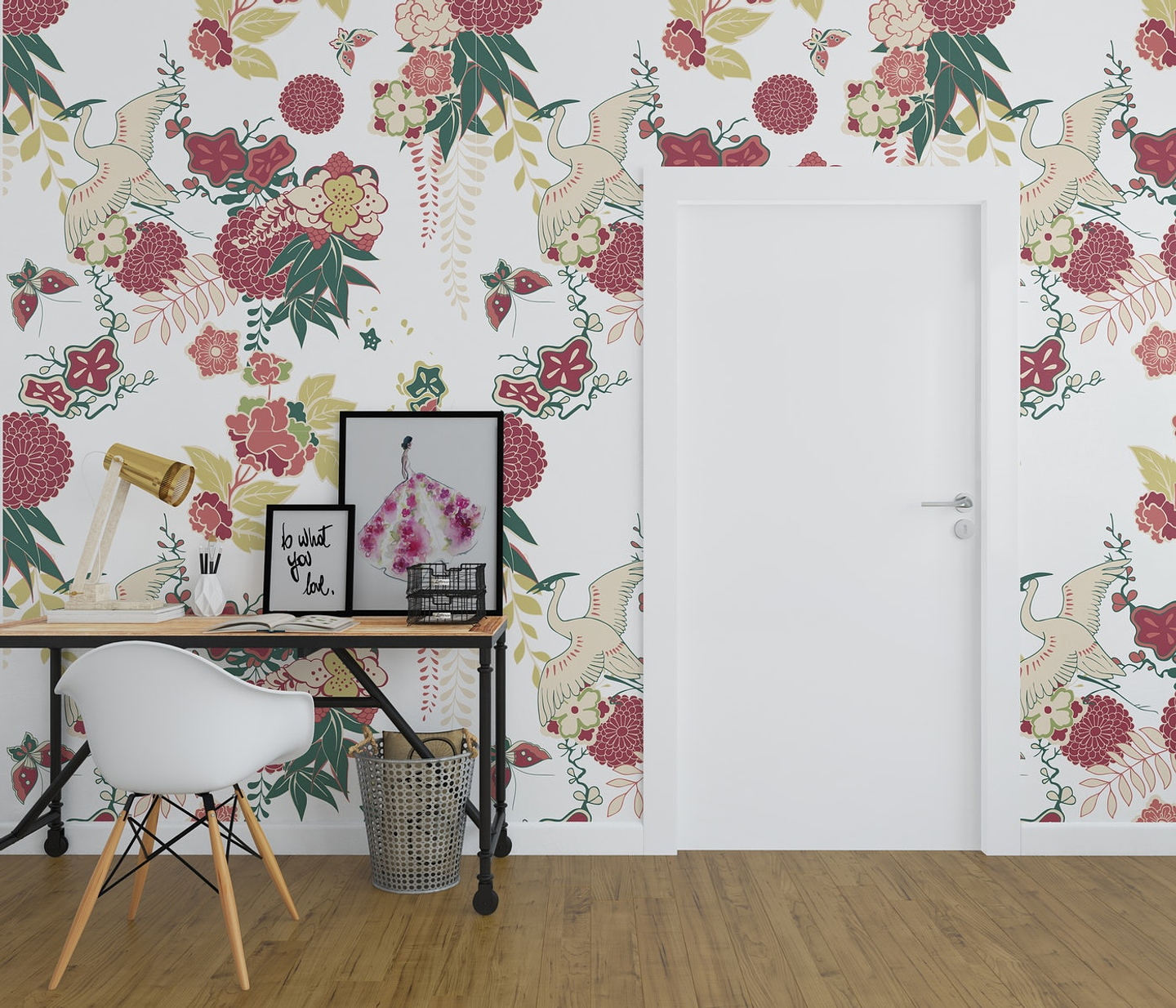 Papel Mural / Grulla Floral 2