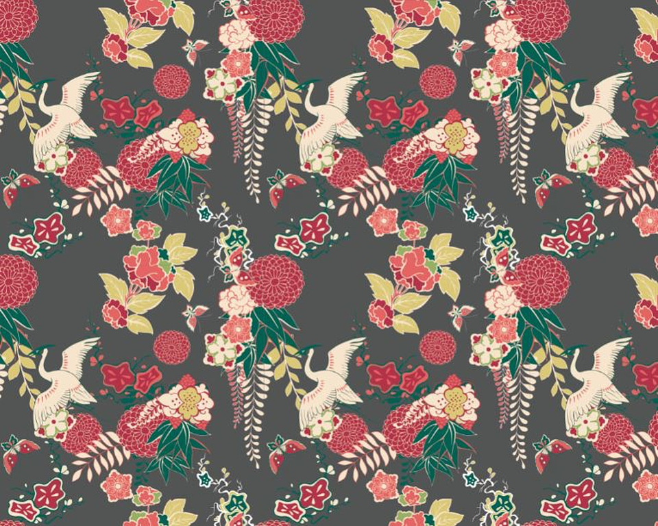 Papel Mural / Grulla Floral 3