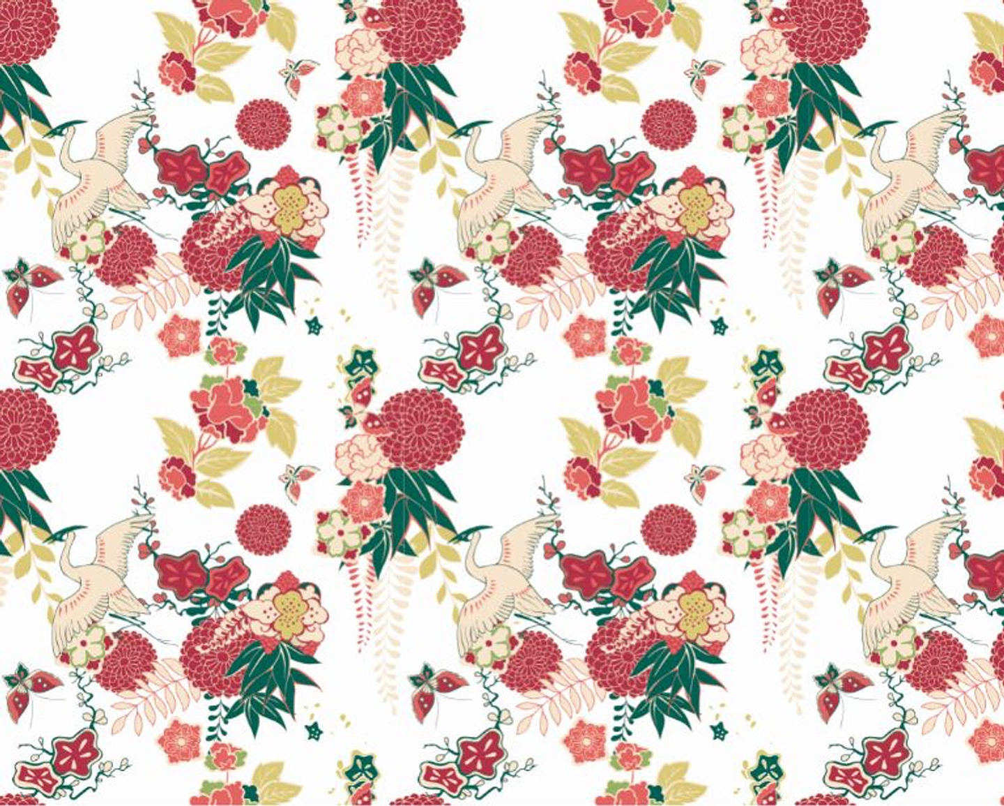 Papel Mural / Grulla Floral 4