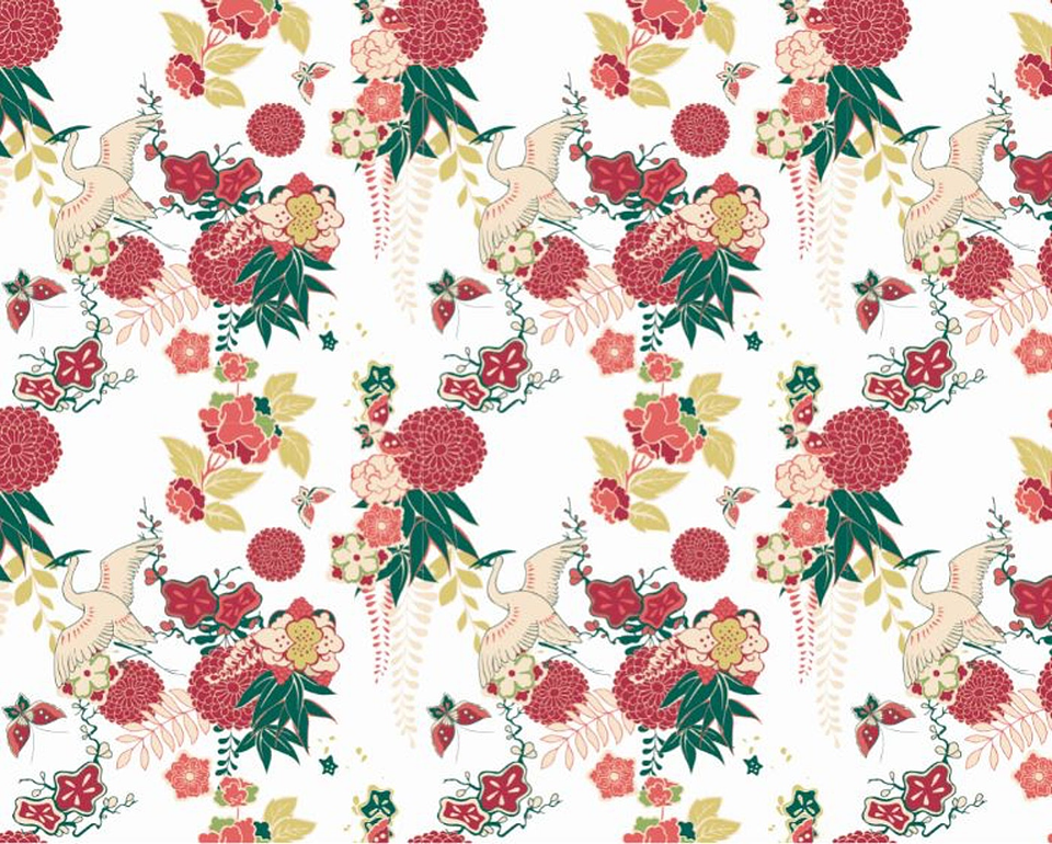 Papel Mural / Grulla Floral 4