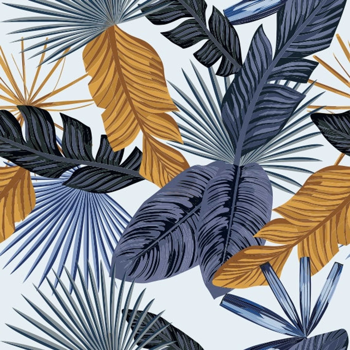 Papel Mural / Gold Blue Leaves 3