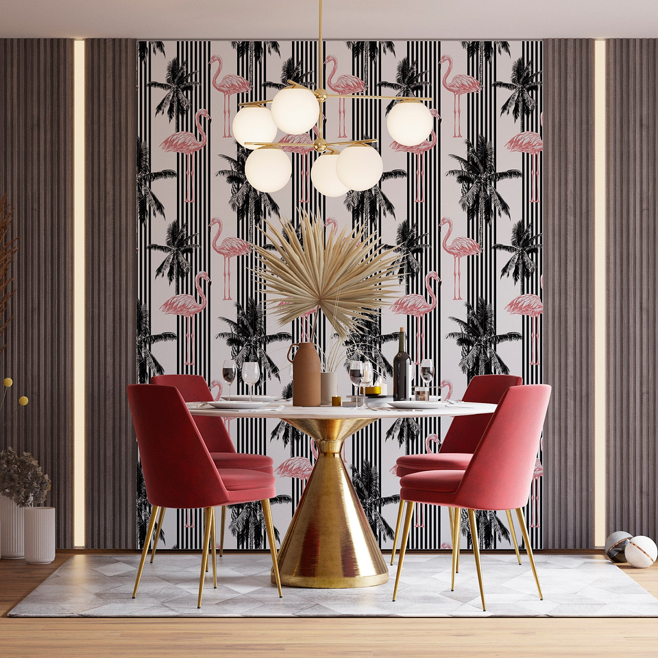 Papel Mural / Black&Pink Flamingos 1