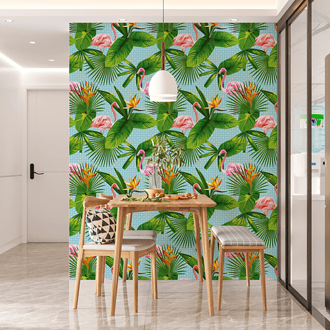 Papel Mural / Flamingos Light Blue