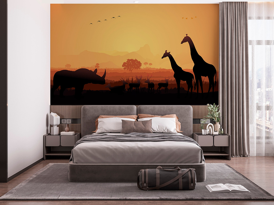 Papel Mural / Giraffe Sunset 1
