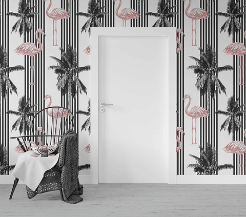 Papel Mural / Black&Pink Flamingos