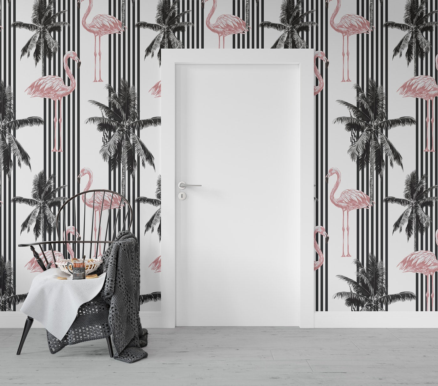 Papel Mural / Black&Pink Flamingos 2
