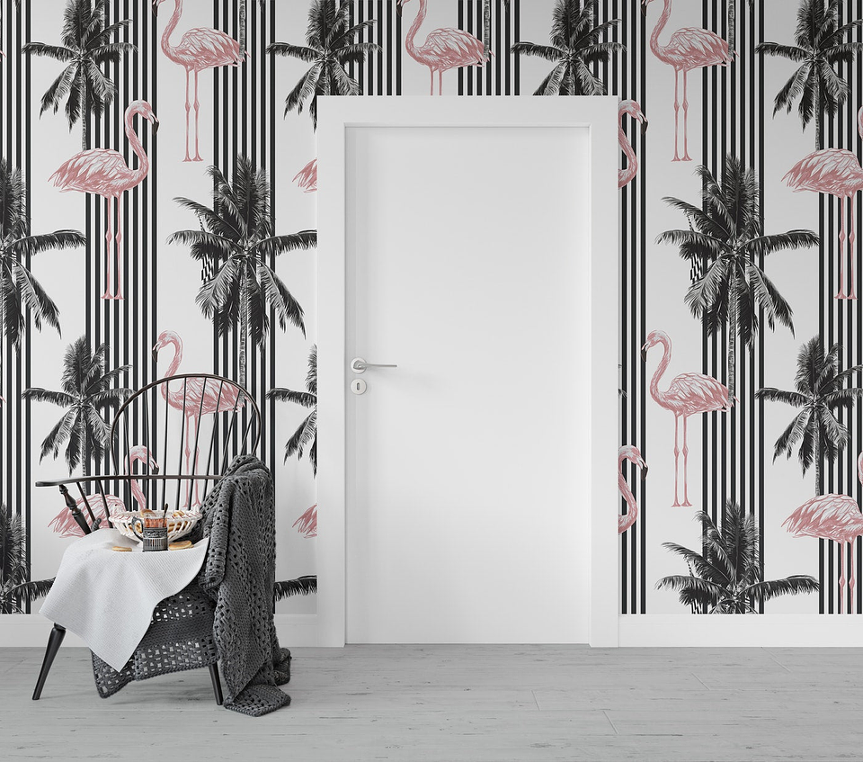 Papel Mural / Black&Pink Flamingos 2