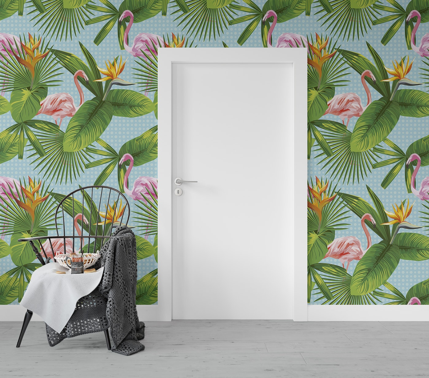 Papel Mural / Flamingos Light Blue 2