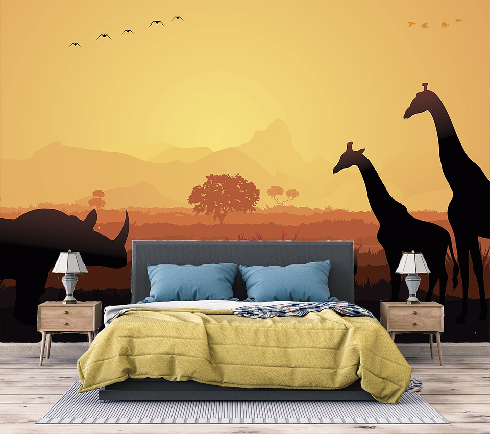 Papel Mural / Giraffe Sunset 2