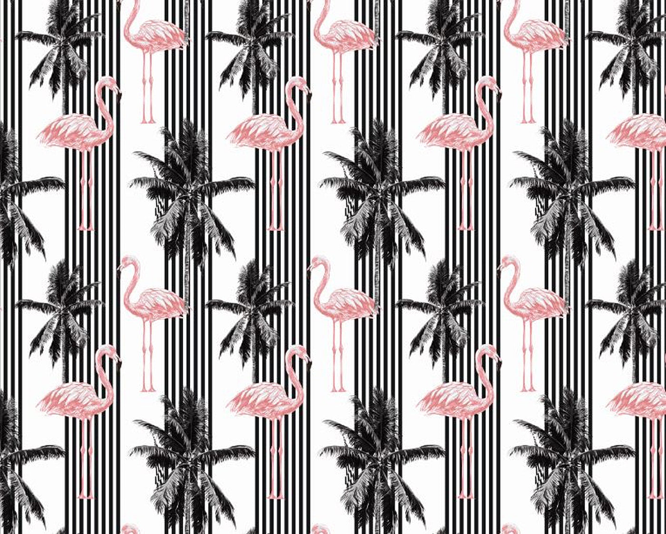 Papel Mural / Black&Pink Flamingos 3
