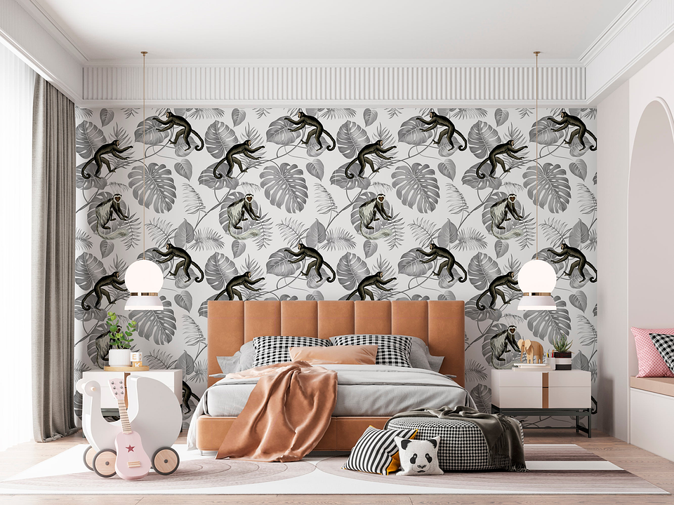 Papel Mural / Monkey Grey Leaves 2