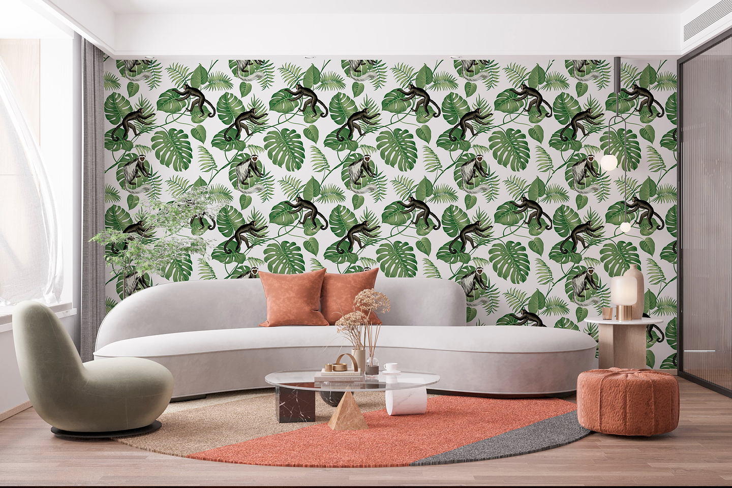 Papel Mural / Monkey Green Leaves 2