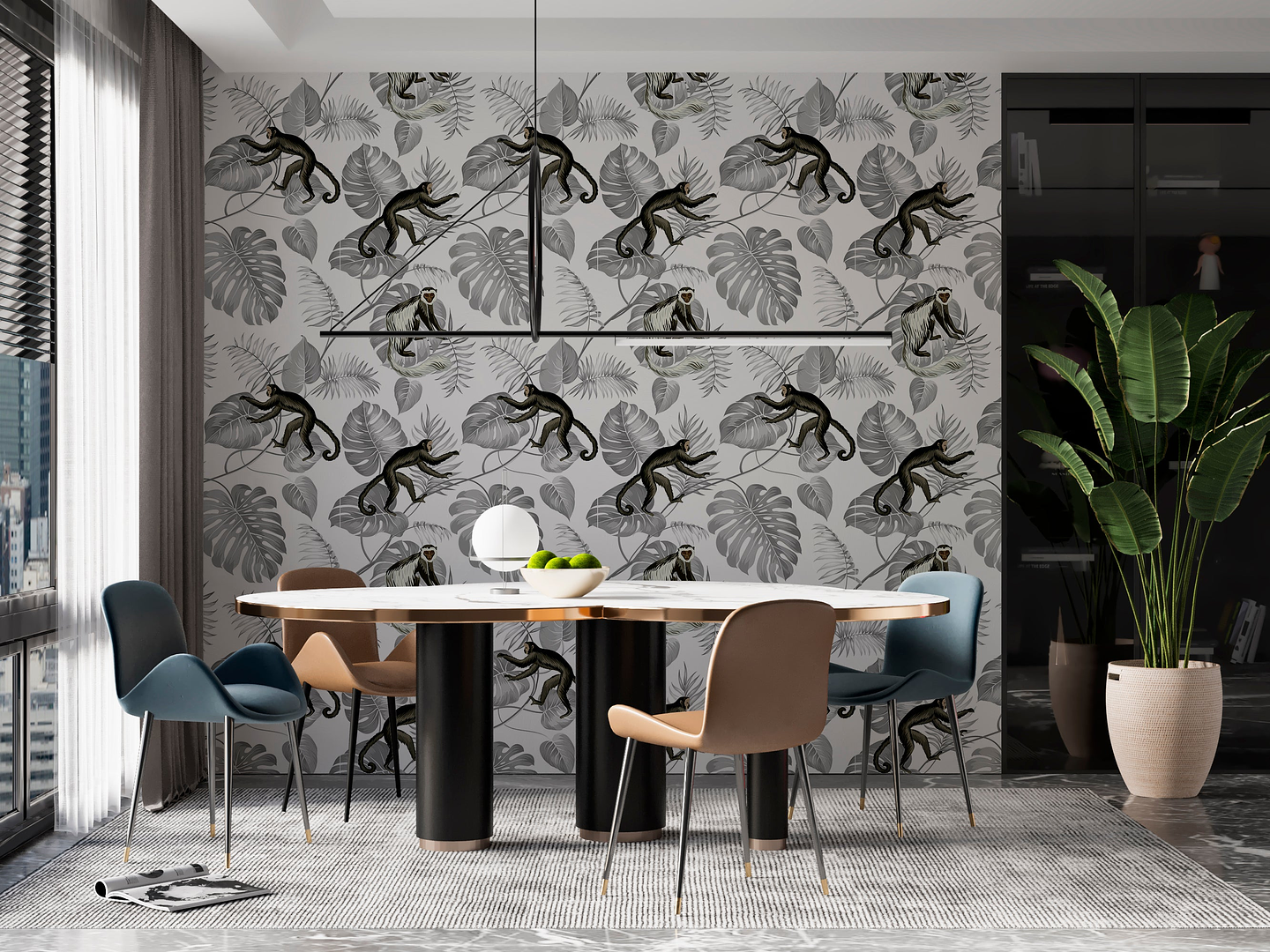 Papel Mural / Monkey Grey Leaves 3