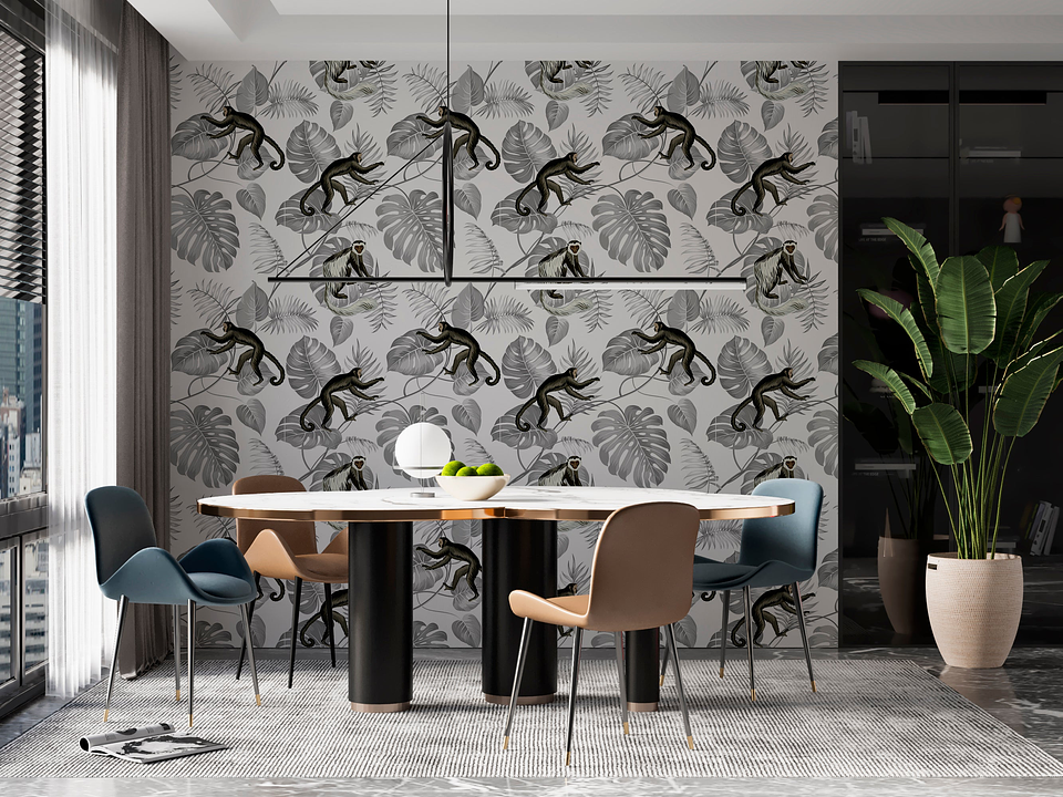 Papel Mural / Monkey Grey Leaves 3
