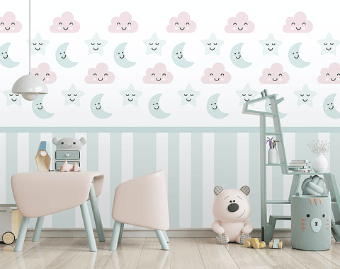 Papel Mural / Moon, Cloud & Stars